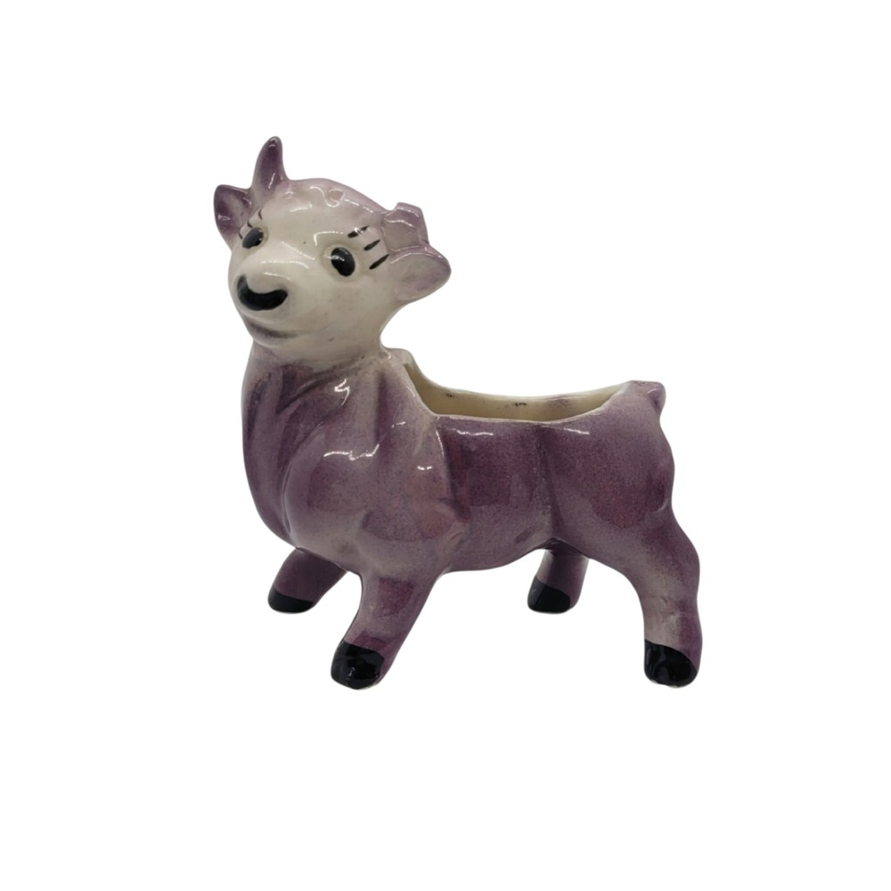 Vintage Purple Ceramic Cow Succulent Planter Figurine Mid Century Kitsch 5‎ Inch